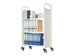 Acessórios De Arrumação* Carrinho de Livros SucceBuy, Capacidade de Carga 150 kg, Carrinho de Biblioteca, 77 x 38 x 122 cm, Prateleira de Armazenamento de Livros Face Única em L, Branco