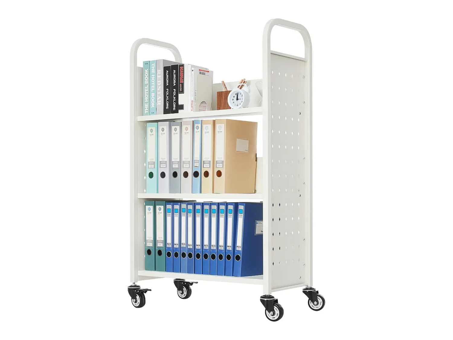 Acessórios De Arrumação* Carrinho de Livros SucceBuy, Capacidade de Carga 150 kg, Carrinho de Biblioteca, 77 x 38 x 122 cm, Prateleira de Armazenamento de Livros Face Única em L, Branco