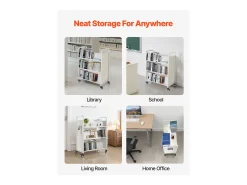 Online Carrinho de Livros SucceBuy, Capacidade de Carga 150 kg, Carrinho de Biblioteca, 97x51,5x122,5 cm, Prateleira de Armazenamento de Livros Dupla Face, para Sala Branco