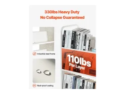 Online Carrinho de Livros SucceBuy, Capacidade de Carga 150 kg, Carrinho de Biblioteca, 97x51,5x122,5 cm, Prateleira de Armazenamento de Livros Dupla Face, para Sala Branco