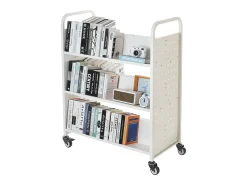 Online Carrinho de Livros SucceBuy, Capacidade de Carga 150 kg, Carrinho de Biblioteca, 97x51,5x122,5 cm, Prateleira de Armazenamento de Livros Dupla Face, para Sala Branco