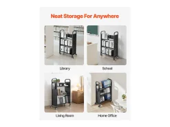 Acessórios De Arrumação| Carrinho de Livros SucceBuy, Capacidade de Carga 150 kg, 77 x 38 x 122 cm, Prateleira de Armazenamento de Livros Face Única em V, para Sala, Escritório, Escola Preto