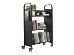 Acessórios De Arrumação| Carrinho de Livros SucceBuy, Capacidade de Carga 150 kg, 77 x 38 x 122 cm, Prateleira de Armazenamento de Livros Face Única em V, para Sala, Escritório, Escola Preto