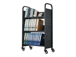 Acessórios De Arrumação| Carrinho de Livros SucceBuy, Capacidade de Carga 150 kg, 77 x 38 x 122 cm, Prateleira de Armazenamento de Livros Face Única em V, para Sala, Escritório, Escola Preto