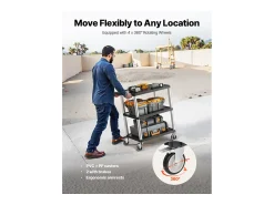 Carrinho de Serviço SucceBuy Carrinho Utilitário com Rodas em Plástico Resistente com 3 Níveis com Rodas Giratórias de 360°, 695 x 460 x 825 mm^ Móvel De Arrumação