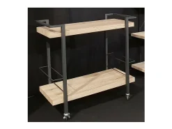 Meublorama Carrinho de servir, móvel de armazenamento design para cozinha ou sala de jantar TROLLEY. Cores madeira e preto.^ Móvel De Arrumação