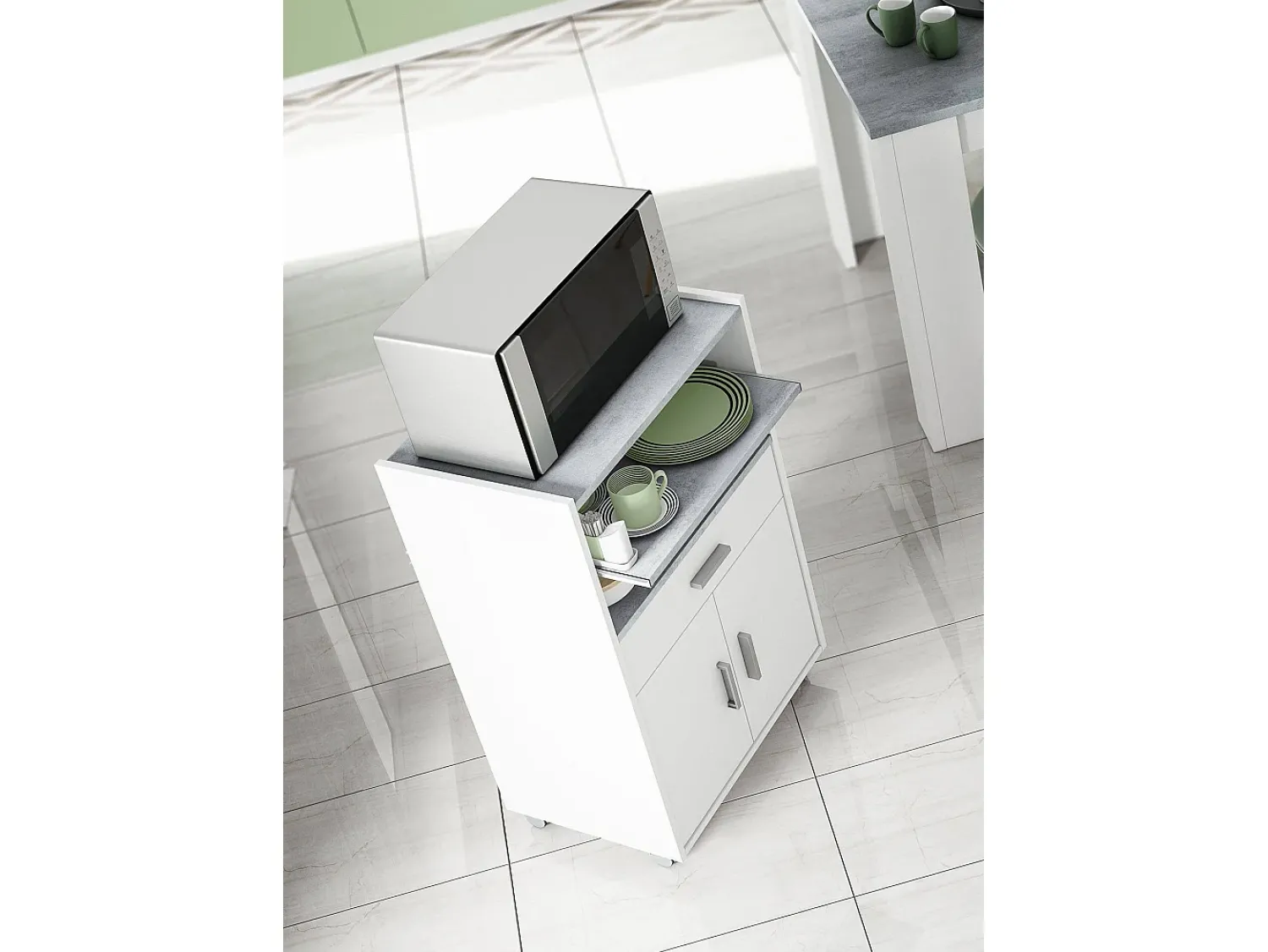 Dmora Carrinho Dmatte, Armário auxiliar de cozinha com rodas, Armário multiuso com 2 portas e 1 prateleira, 59x40h92 cm,^ Móvel De Arrumação