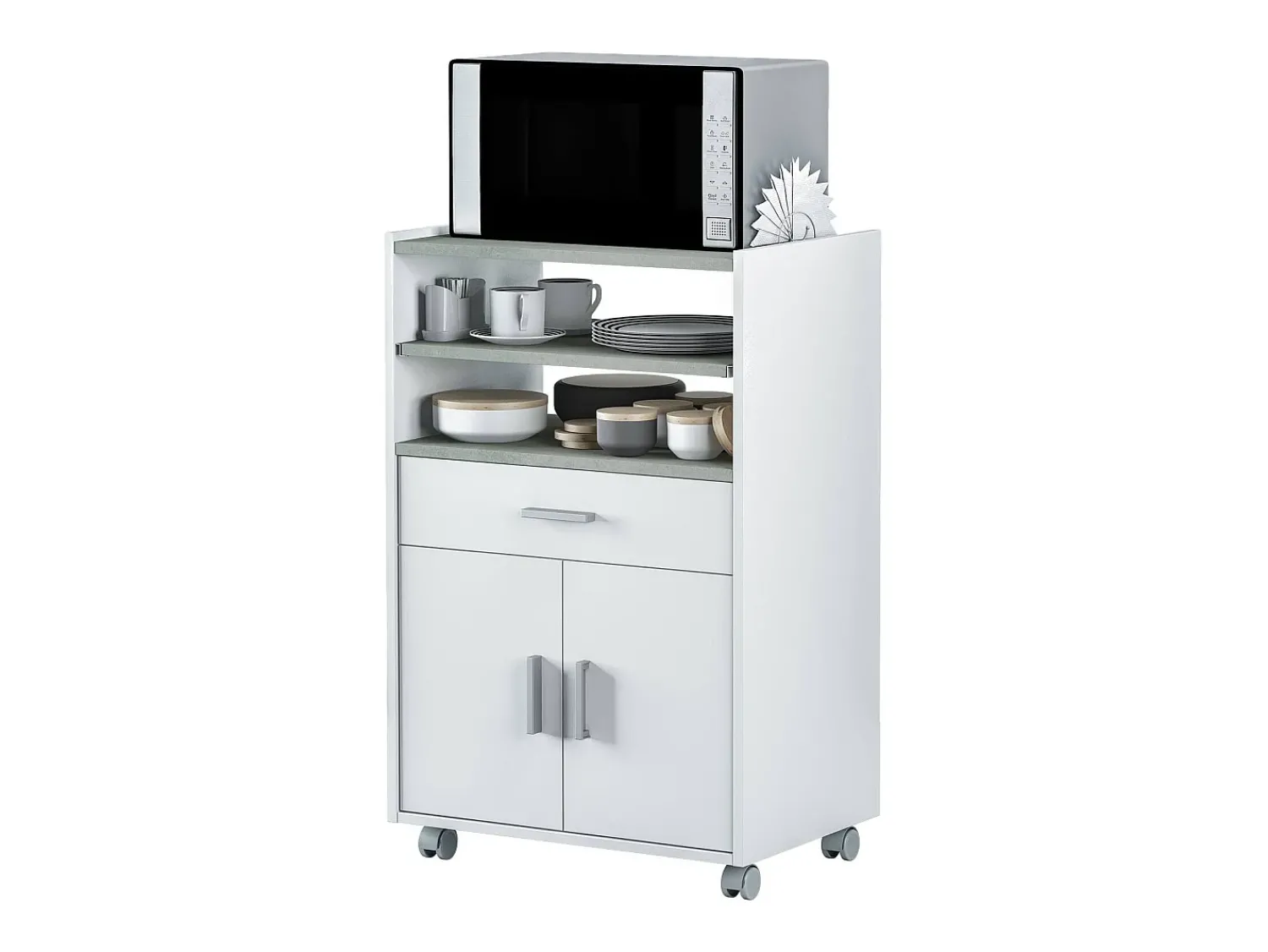 Dmora Carrinho Dmatte, Armário auxiliar de cozinha com rodas, Armário multiuso com 2 portas e 1 prateleira, 59x40h92 cm,^ Móvel De Arrumação