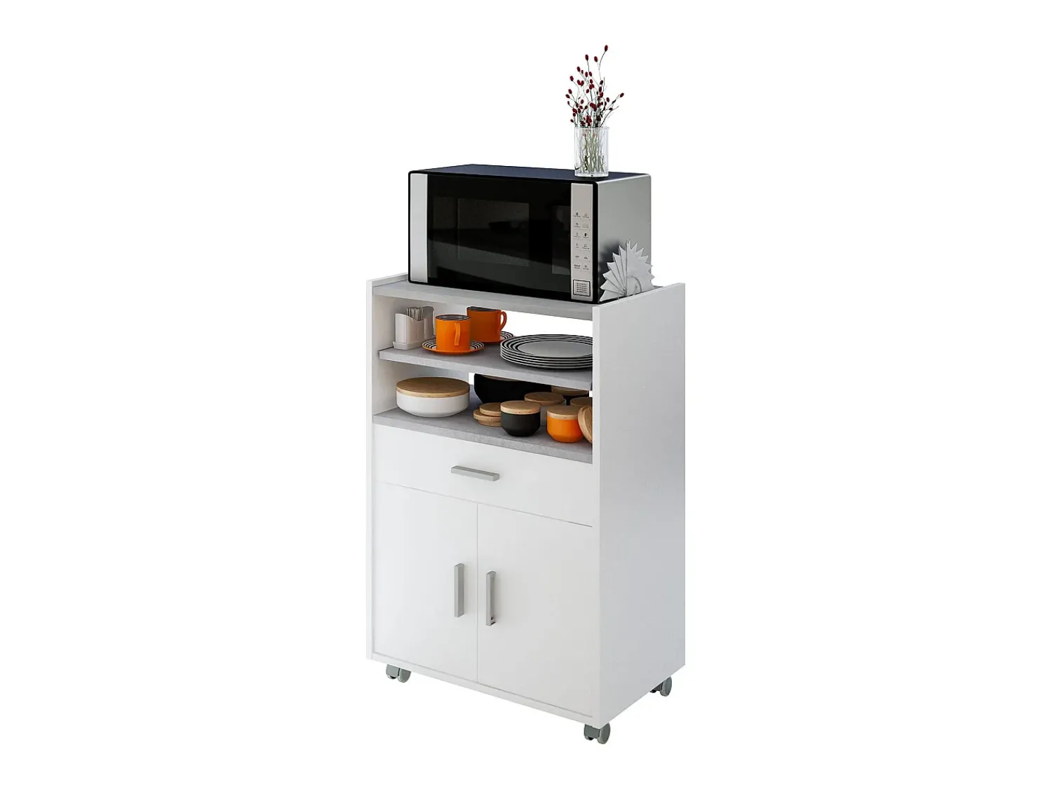 Dmora Carrinho Dmatte, Armário auxiliar de cozinha com rodas, Armário multiuso com 2 portas e 1 prateleira, 59x40h92 cm,^ Móvel De Arrumação