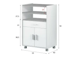 Dmora Carrinho Dmatte, Armário auxiliar de cozinha com rodas, Armário multiuso com 2 portas e 1 prateleira, 59x40h92 cm,^ Móvel De Arrumação