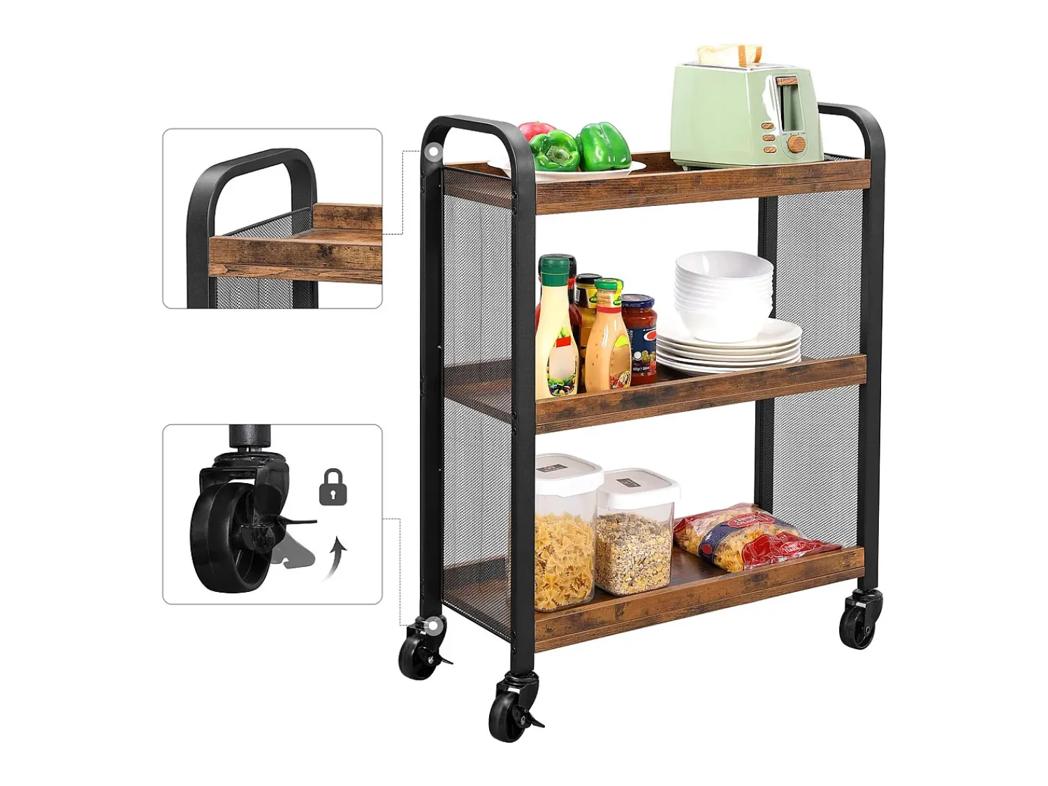 Móvel De Arrumação| Carrinho móvel 66x26x85 cm castanho vaca cowjag Preto / Castanho
