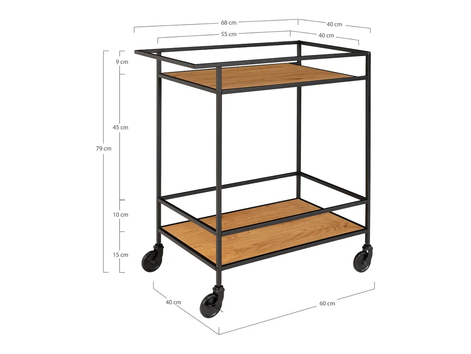Móvel De Arrumação| Carrinho Vita, Castanho, 68x40x79 cm, Kendra Home Castanho chocolate