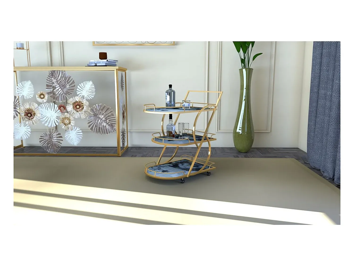Móvel De Arrumação* Carrinho VKH2, Ouro, 71x45,5x84,5 cm, Kendra Home Dourado