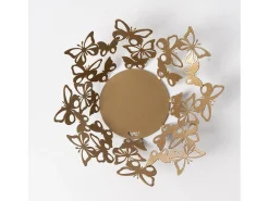 Acessório Vinho E Bar| Centro de mesa pequeno Farfalloso Ø31 cm em ferro perfurado lacado Design moderno com borboletas elegante decoração de mesa Fabricado na Dourado
