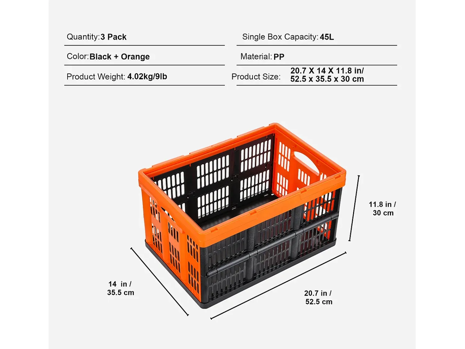 New Cestas de Armazenamento SucceBuy Dobráveis, 45 L, Plástico Dobrável, Lote de 3, Empilháveis - Solução Prática para Organizar e Guardar Pertences Cor de laranja