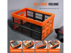 New Cestas de Armazenamento SucceBuy Dobráveis, 45 L, Plástico Dobrável, Lote de 3, Empilháveis - Solução Prática para Organizar e Guardar Pertences Cor de laranja