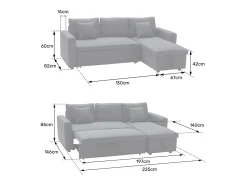 Sofá*Happy Garden CLARK Sofá cama de canto de 3 lugares Cinzento