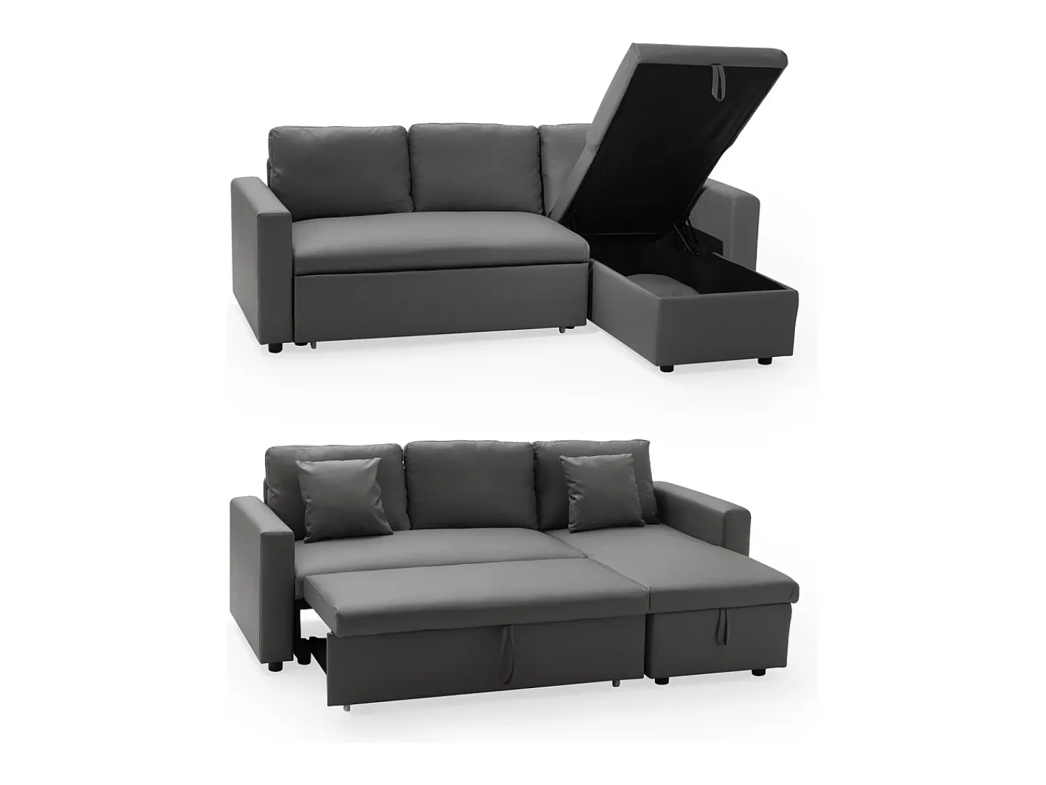 Sofá*Happy Garden CLARK Sofá cama de canto de 3 lugares Cinzento