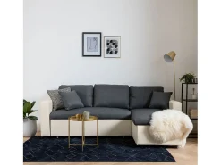 Sofá*Happy Garden CLARK Sofá-cama de canto de 3 lugares cinzento e Branco