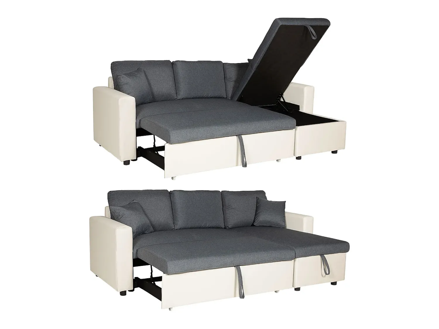 Sofá*Happy Garden CLARK Sofá-cama de canto de 3 lugares cinzento e Branco