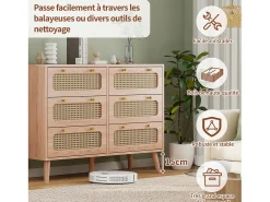 Vitrina* Cômoda de 6 gavetas em rattan natural, estilo boêmio, para quarto ou sala de estar, cor madeira. Natural claro