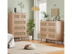 Vitrina* Cômoda de 6 gavetas em rattan natural, estilo boêmio, para quarto ou sala de estar, cor madeira. Natural claro