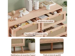 Vitrina* Cômoda de 6 gavetas em rattan natural, estilo boêmio, para quarto ou sala de estar, cor madeira. Natural claro