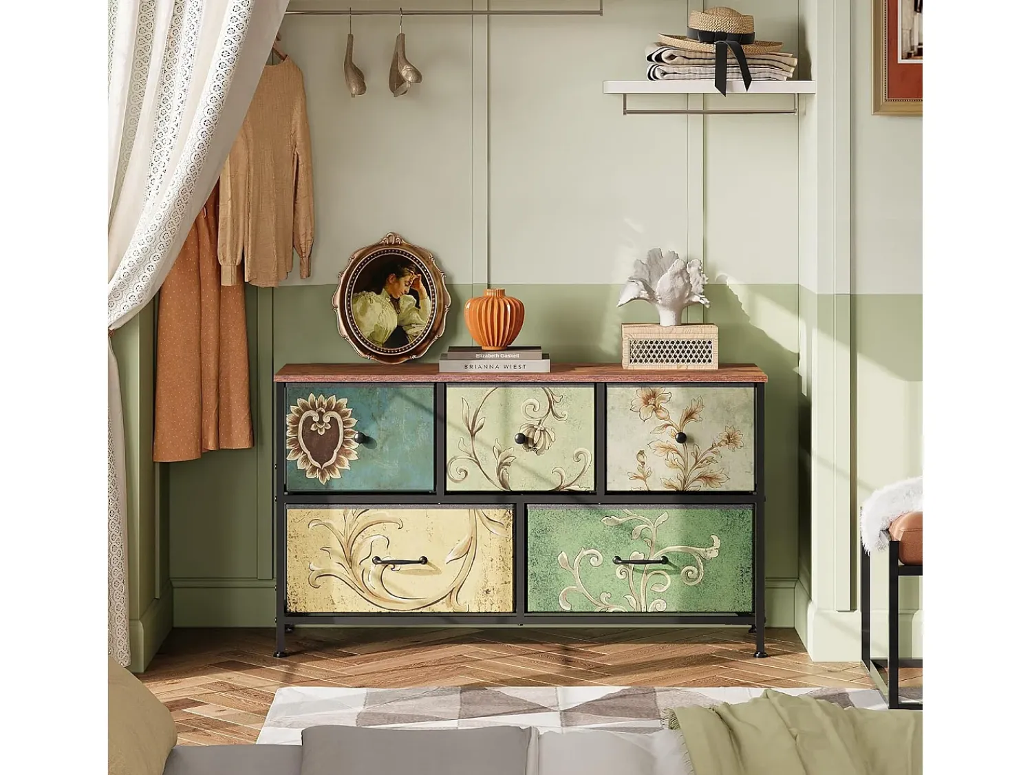 Vitrina* Cômoda de 5 gavetas para quarto, armário de armazenamento com estrutura metálica, multicolorida Multicor