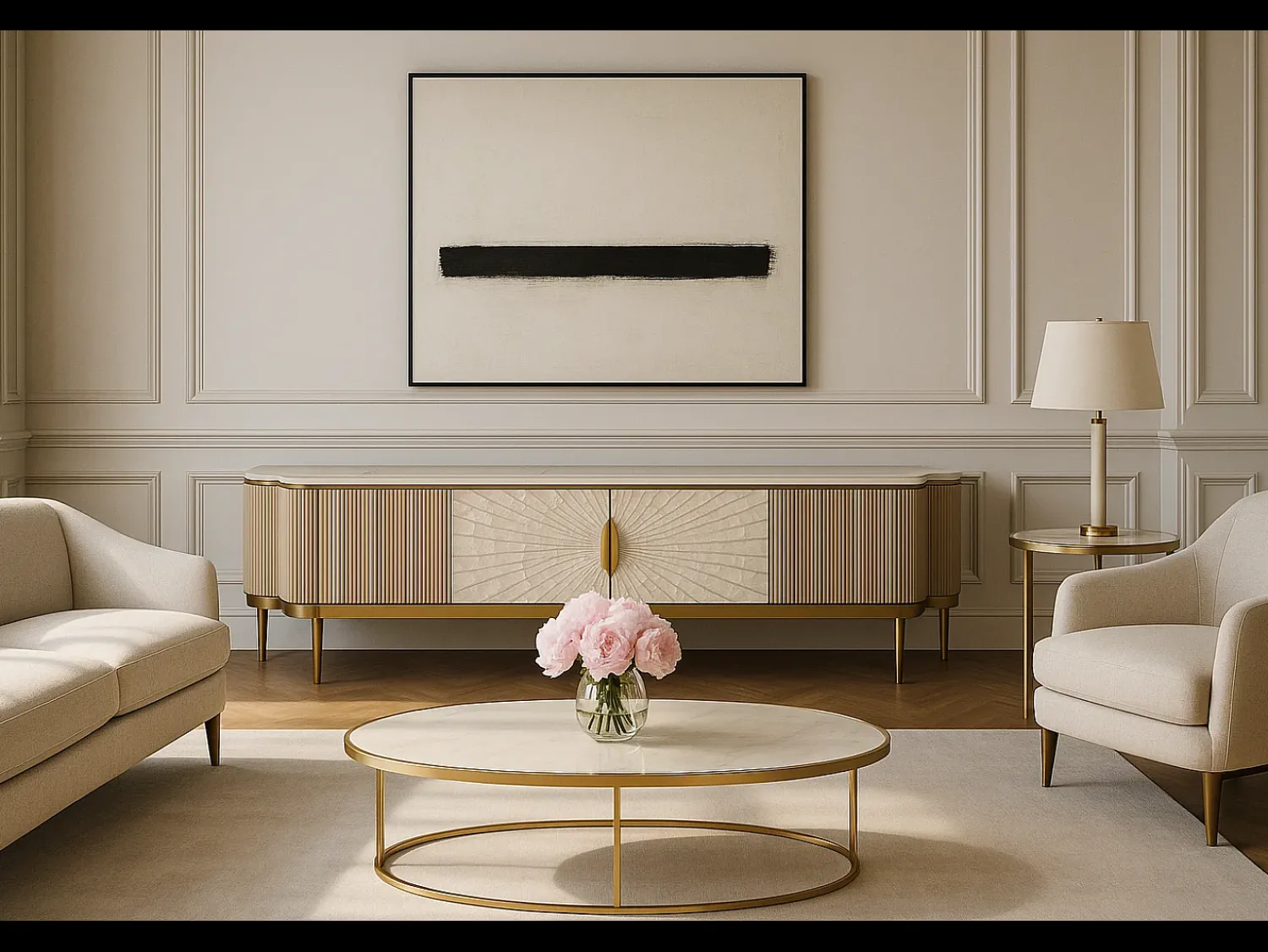 Móvel De Tv* Cómoda 200x52x40 cm dourada estilosa st905 Branco / Marfim / Dourado