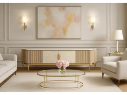 Móvel De Tv* Cómoda 200x52x40 cm dourada estilosa st905 Branco / Marfim / Dourado