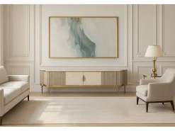 Móvel De Tv* Cómoda 200x52x40 cm dourada estilosa st905 Branco / Marfim / Dourado