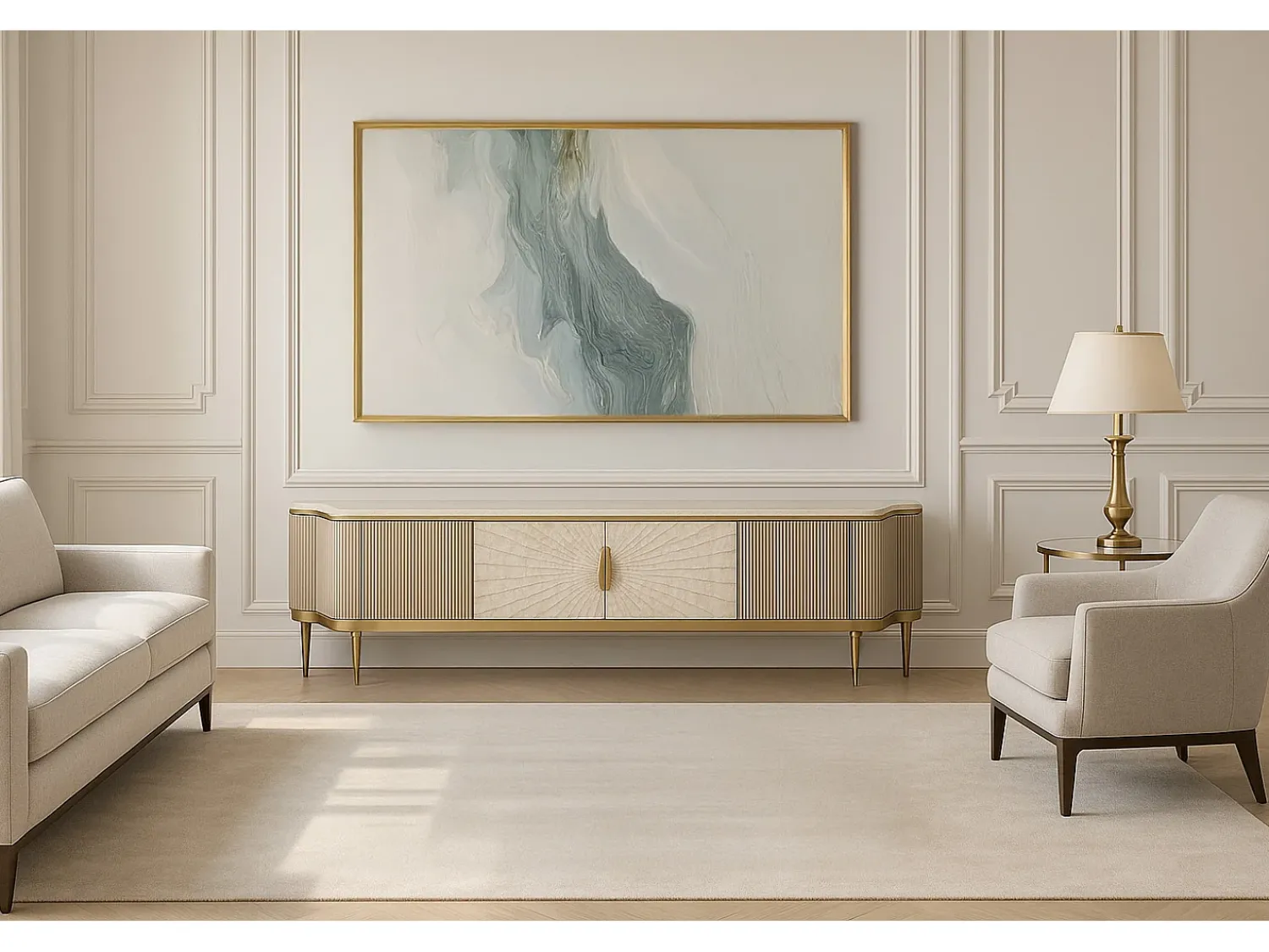 Móvel De Tv* Cómoda 200x52x40 cm dourada estilosa st905 Branco / Marfim / Dourado