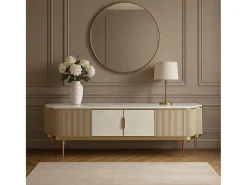 Móvel De Tv* Cómoda 200x52x40 cm dourada estilosa st905 Branco / Marfim / Dourado