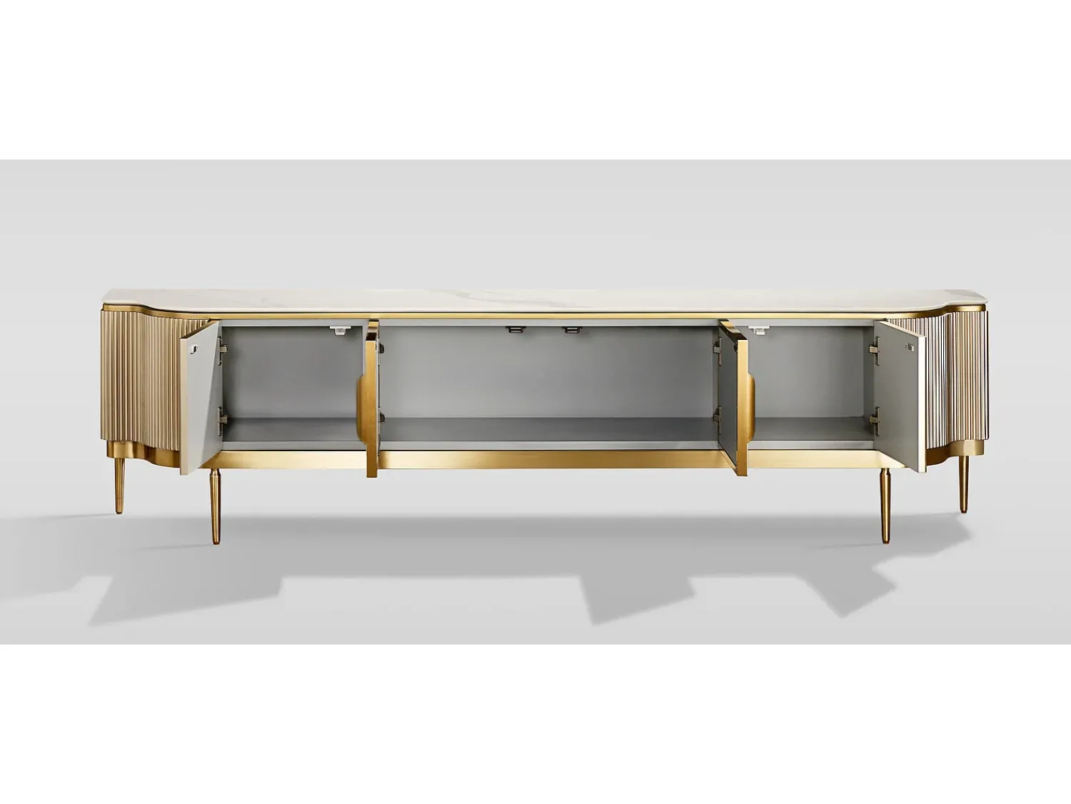 Móvel De Tv* Cómoda 200x52x40 cm dourada estilosa st905 Branco / Marfim / Dourado