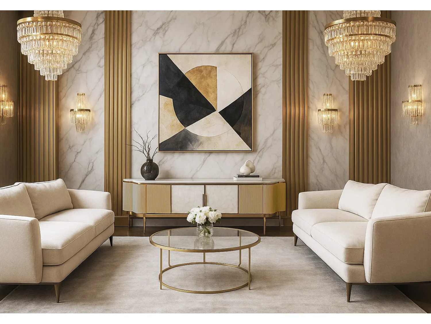 Móvel De Tv* Cómoda 200x52x40 cm dourada estilosa st905 Branco / Marfim / Dourado