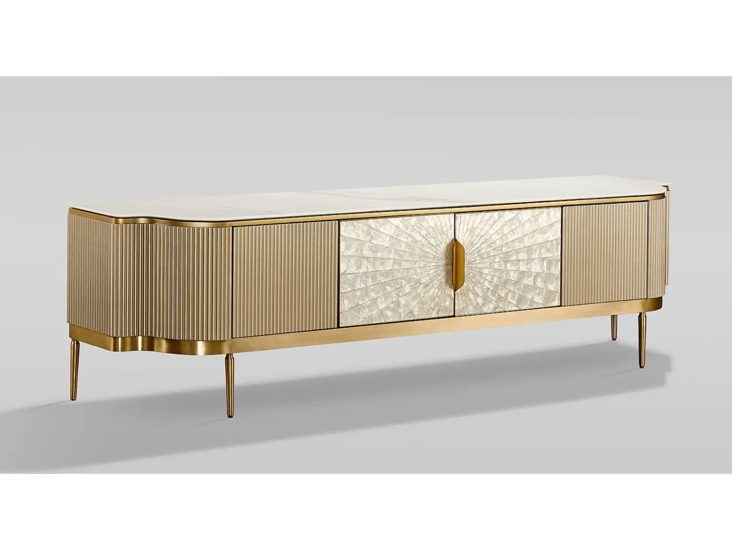 Móvel De Tv* Cómoda 200x52x40 cm dourada estilosa st905 Branco / Marfim / Dourado