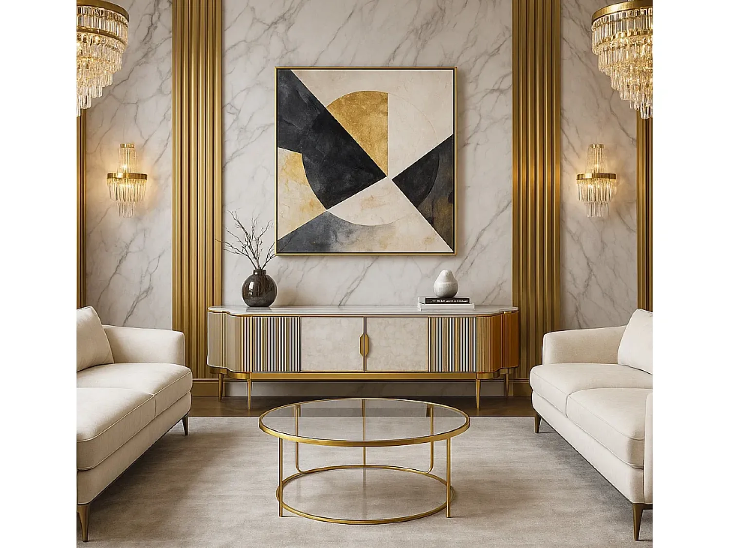 Móvel De Tv* Cómoda 200x52x40 cm dourada estilosa st905 Branco / Marfim / Dourado