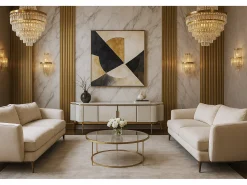 Móvel De Tv| Cómoda 200x52x40 cm dourada estilosa st905c Dourado / Branco sujo