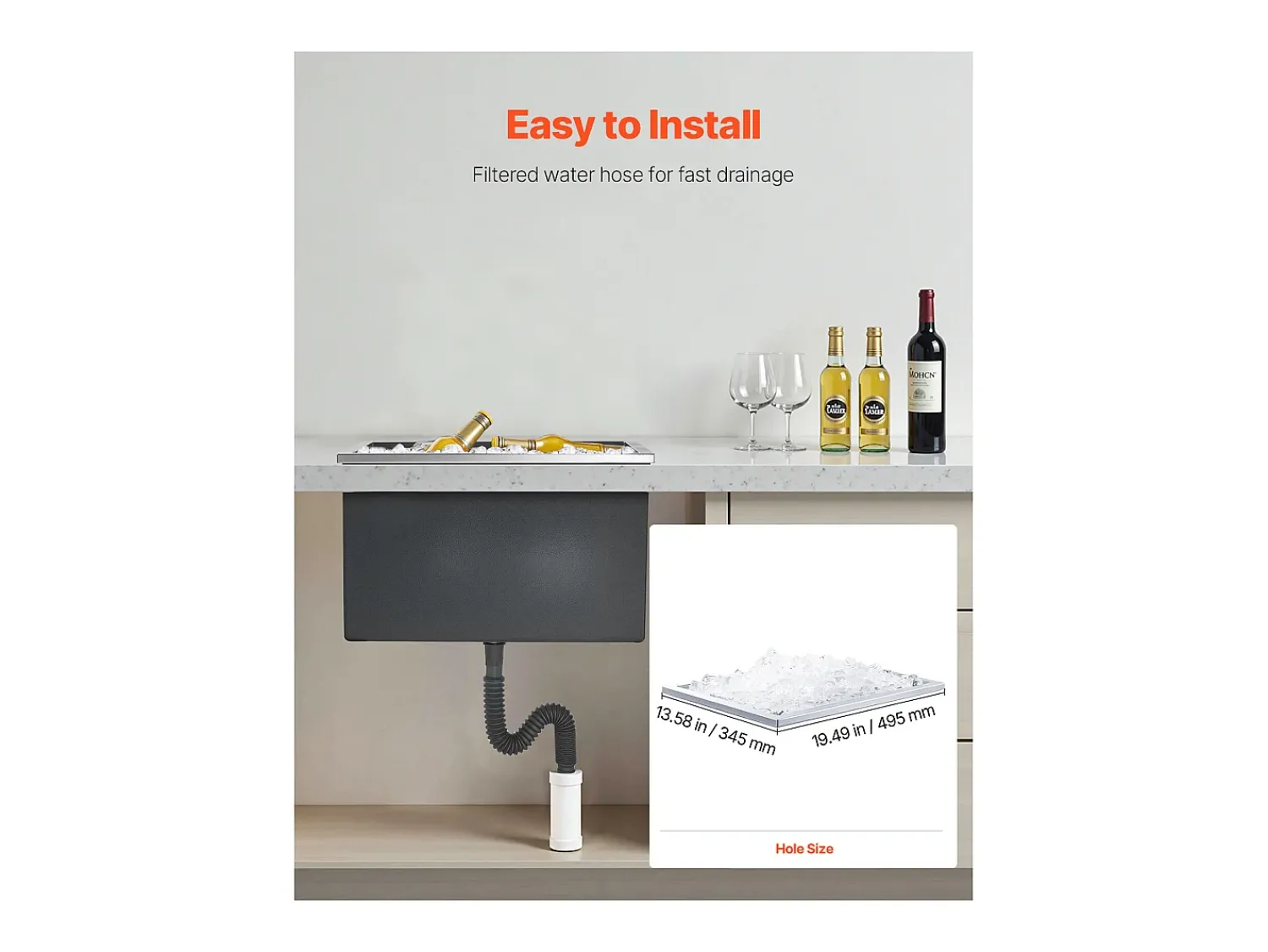 Cofre Térmico de Encastrar em Aço Inoxidável SucceBuy, 50,8 x 35,5 x 30,6 cm, Caixa de Gelo Comercial para Exterior de 30 L para Vinho e Cerveja Gelados Prateado