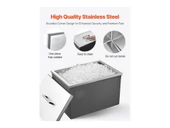 Cofre Térmico de Encastrar em Aço Inoxidável SucceBuy, 50,8 x 35,5 x 30,6 cm, Caixa de Gelo Comercial para Exterior de 30 L para Vinho e Cerveja Gelados Prateado
