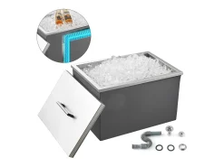 Cofre Térmico de Encastrar em Aço Inoxidável SucceBuy, 50,8 x 35,5 x 30,6 cm, Caixa de Gelo Comercial para Exterior de 30 L para Vinho e Cerveja Gelados Prateado