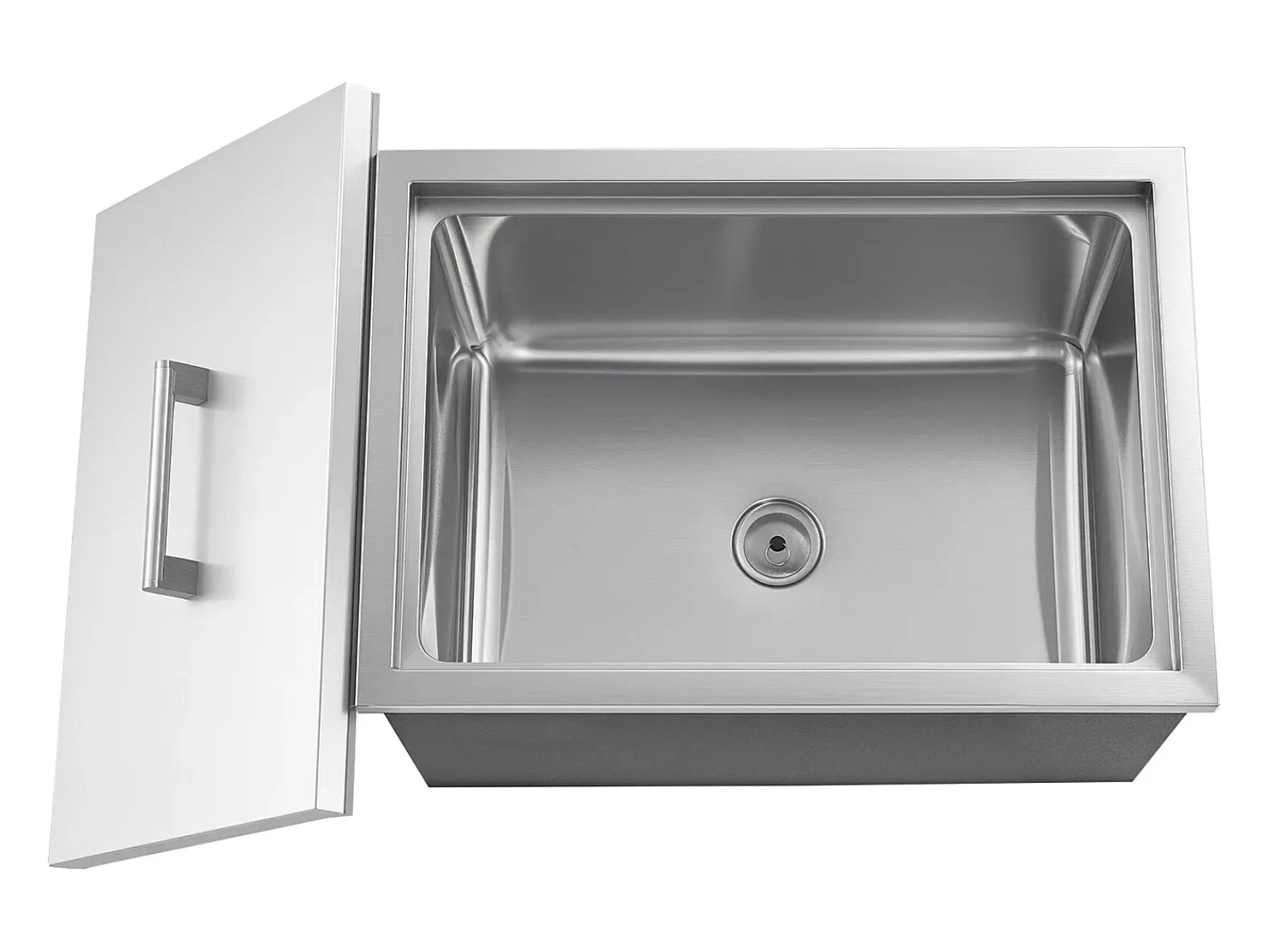 Cofre Térmico de Encastrar em Aço Inoxidável SucceBuy, 50,8 x 35,5 x 30,6 cm, Caixa de Gelo Comercial para Exterior de 30 L para Vinho e Cerveja Gelados Prateado
