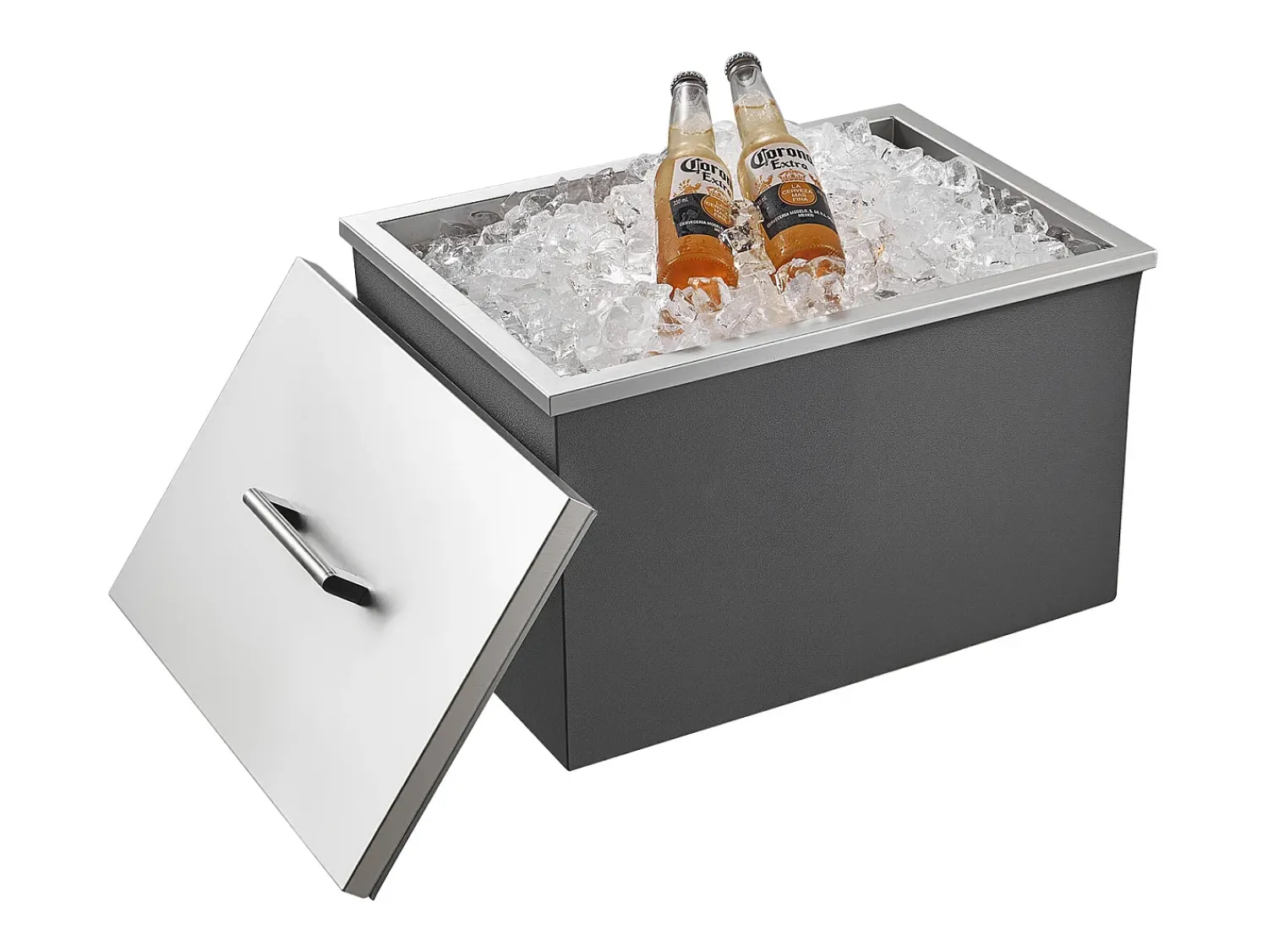 Cofre Térmico de Encastrar em Aço Inoxidável SucceBuy, 50,8 x 35,5 x 30,6 cm, Caixa de Gelo Comercial para Exterior de 30 L para Vinho e Cerveja Gelados Prateado