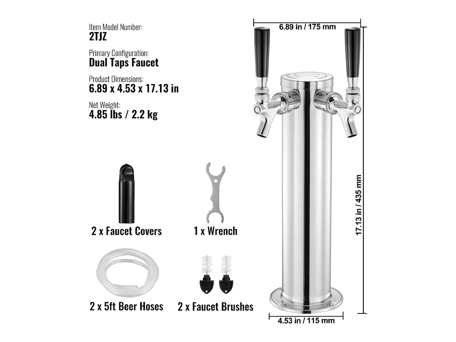 Sale Coluna de Cerveja SucceBuy, com Dois Torneiras, Inox e Fechamento Automático, para Festas e Bares Prateado