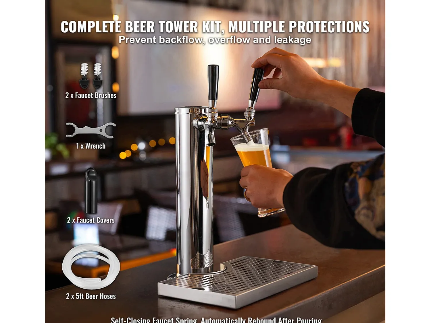 Sale Coluna de Cerveja SucceBuy, com Dois Torneiras, Inox e Fechamento Automático, para Festas e Bares Prateado