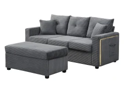 Sofá*ModernLuxe Combinação de sofá moderno 184x84.5x85.5cm - com apoio de pés removível e iluminação LED - com bolsos laterais - combinação livre - ​​Cinza Cinzento