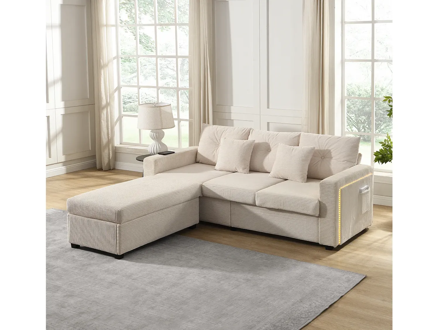 ModernLuxe Combinação de sofá moderno 184x84.5x85.5cm - com apoio de pés removível e iluminação LED - com bolsos laterais - combinação livre - ^ Sofá