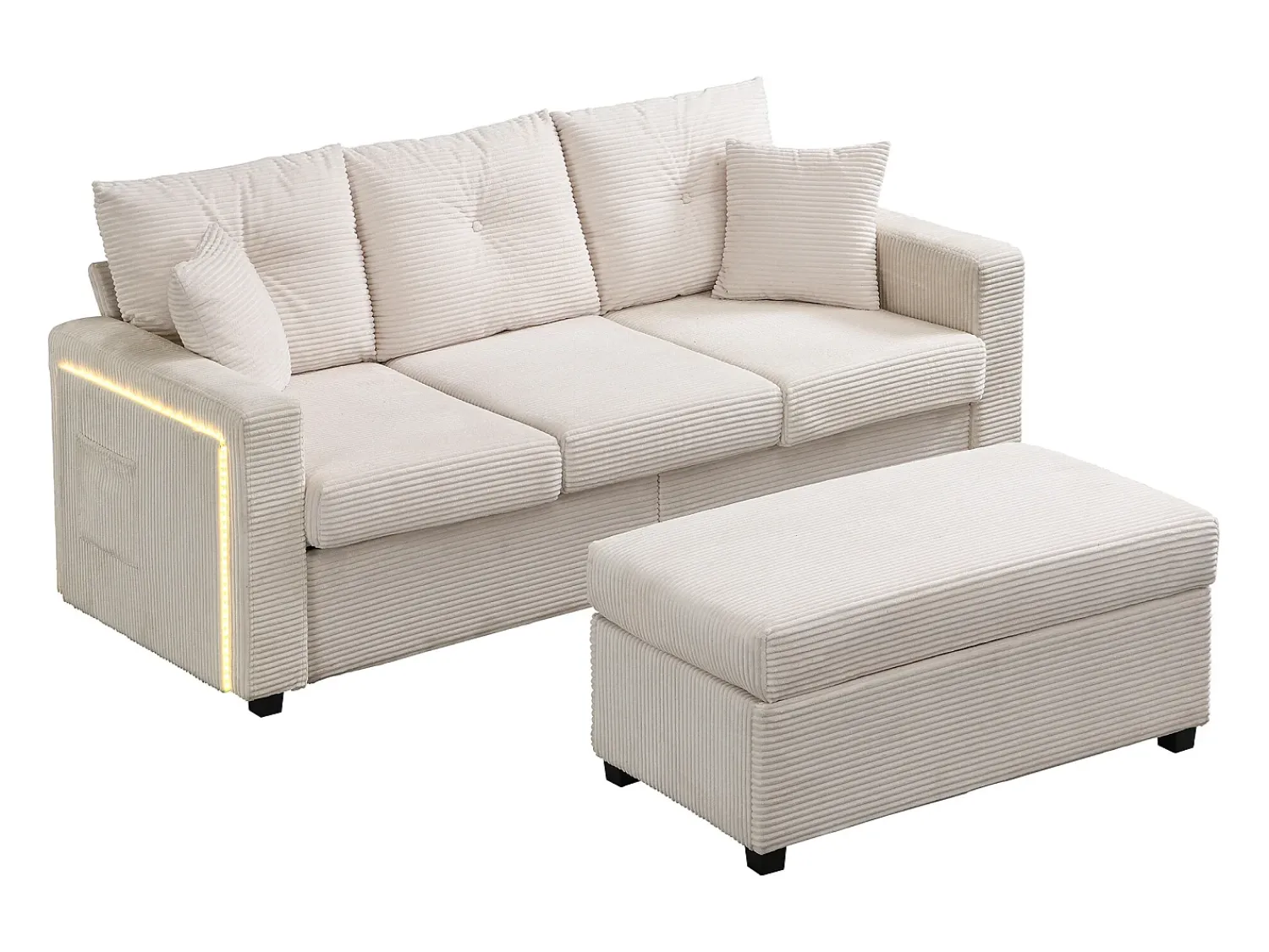 ModernLuxe Combinação de sofá moderno 184x84.5x85.5cm - com apoio de pés removível e iluminação LED - com bolsos laterais - combinação livre - ^ Sofá