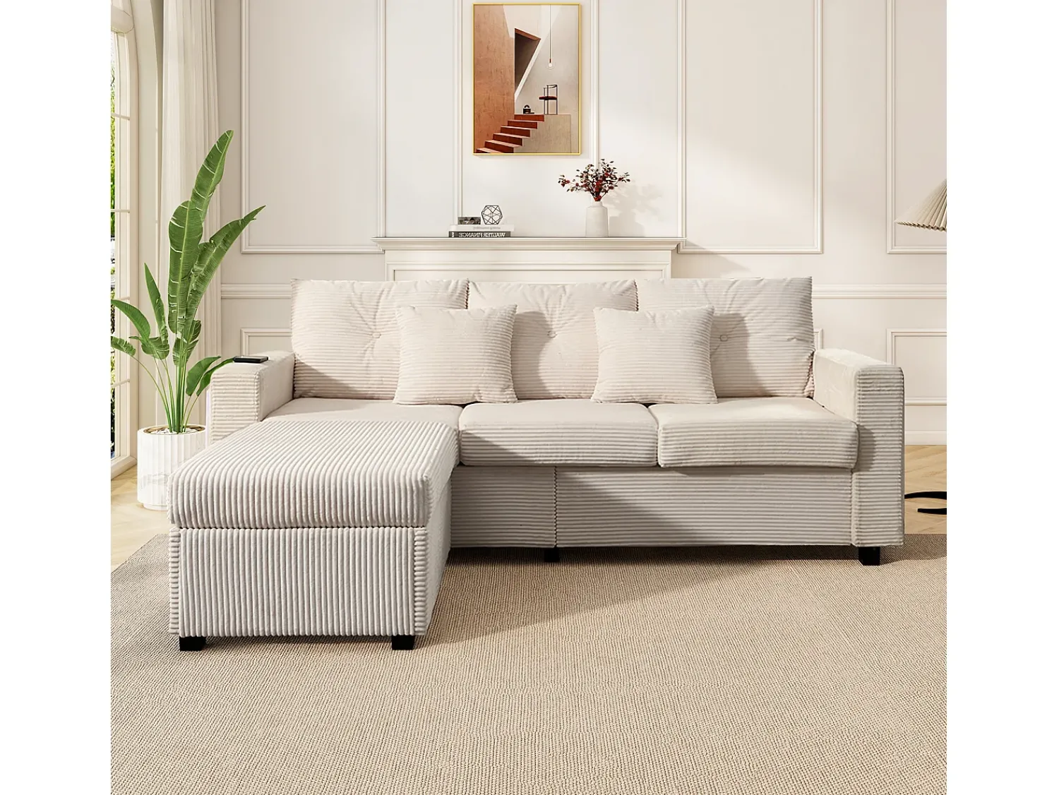 ModernLuxe Combinação de sofá moderno 184x84.5x85.5cm - com apoio de pés removível e iluminação LED - com bolsos laterais - combinação livre - ^ Sofá