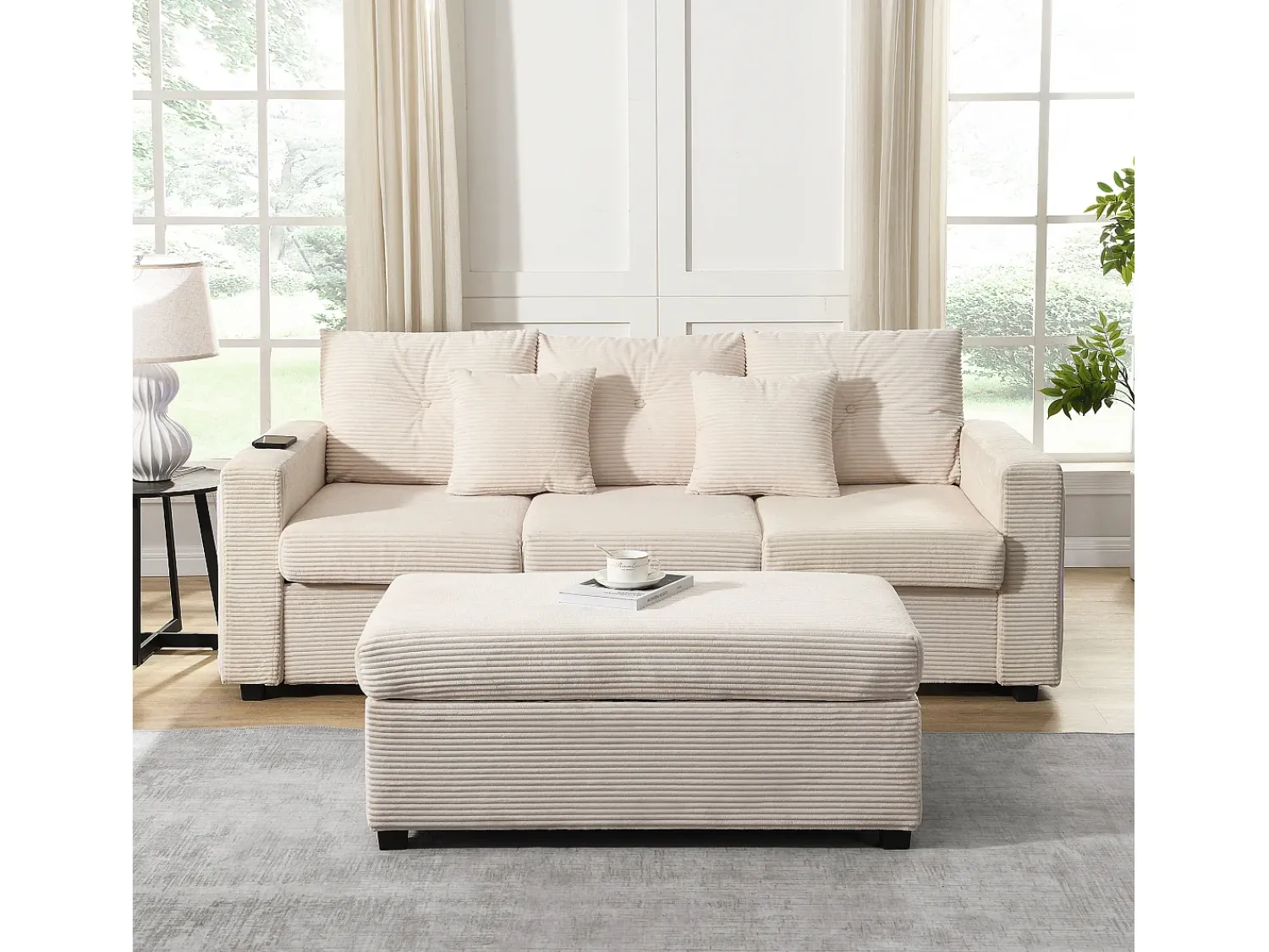 ModernLuxe Combinação de sofá moderno 184x84.5x85.5cm - com apoio de pés removível e iluminação LED - com bolsos laterais - combinação livre - ^ Sofá